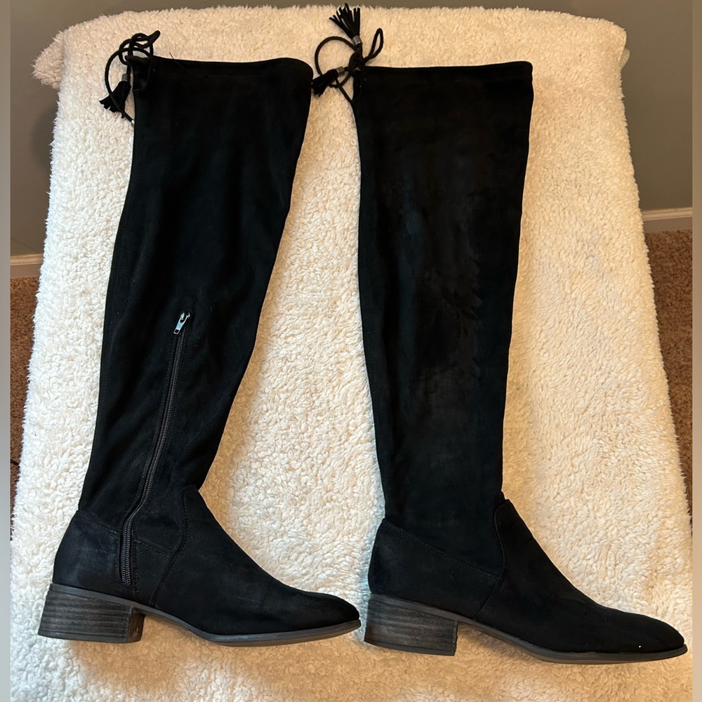 Madden Girl Black Over the Knee ‘Prissley’ Tassel Stretch Faux Suede Boots 10 - Picture 9 of 14